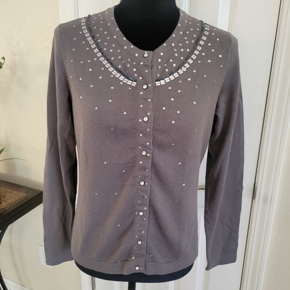 SOLD Grey Sequined Cardigan Sweater